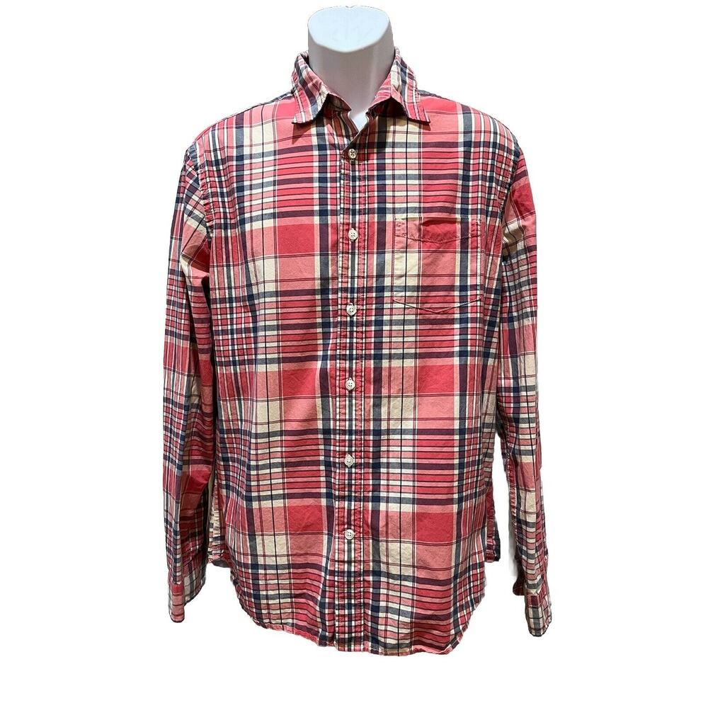 Vintage Gap Clothing Co Shirt Men M Pink Blue Plaid Button Down Outdoors Casual